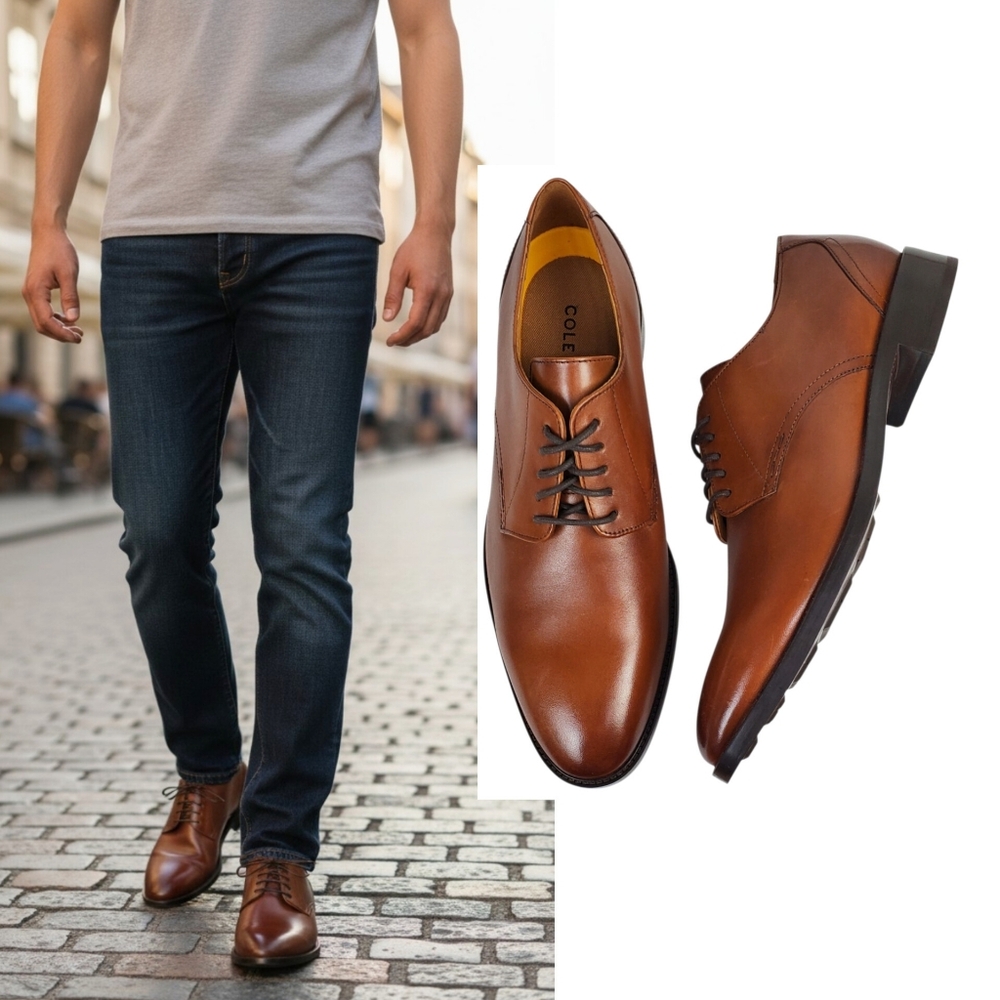 New Cole Haan Hawthorne plain oxfords dress shoes British tan leather preppy